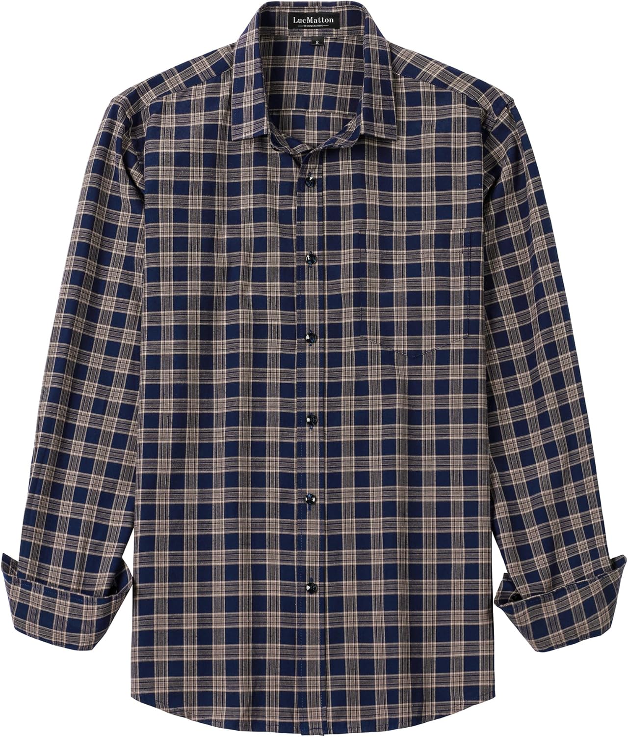 LucMatton Men's Gingham Dress Shirt Casual Business Long Sleeve Button Down Shirts with Pocket