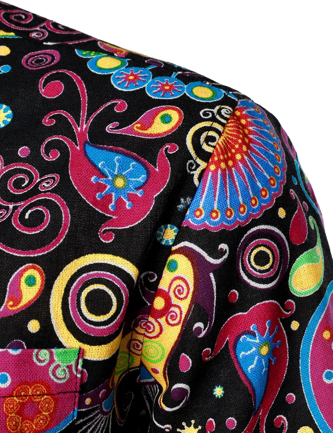 LucMatton Men's Cotton Linen Traditional Pattern Print Short Sleeve Button Down Hawaiian Shirts Multicolor Stripe Black Yellow