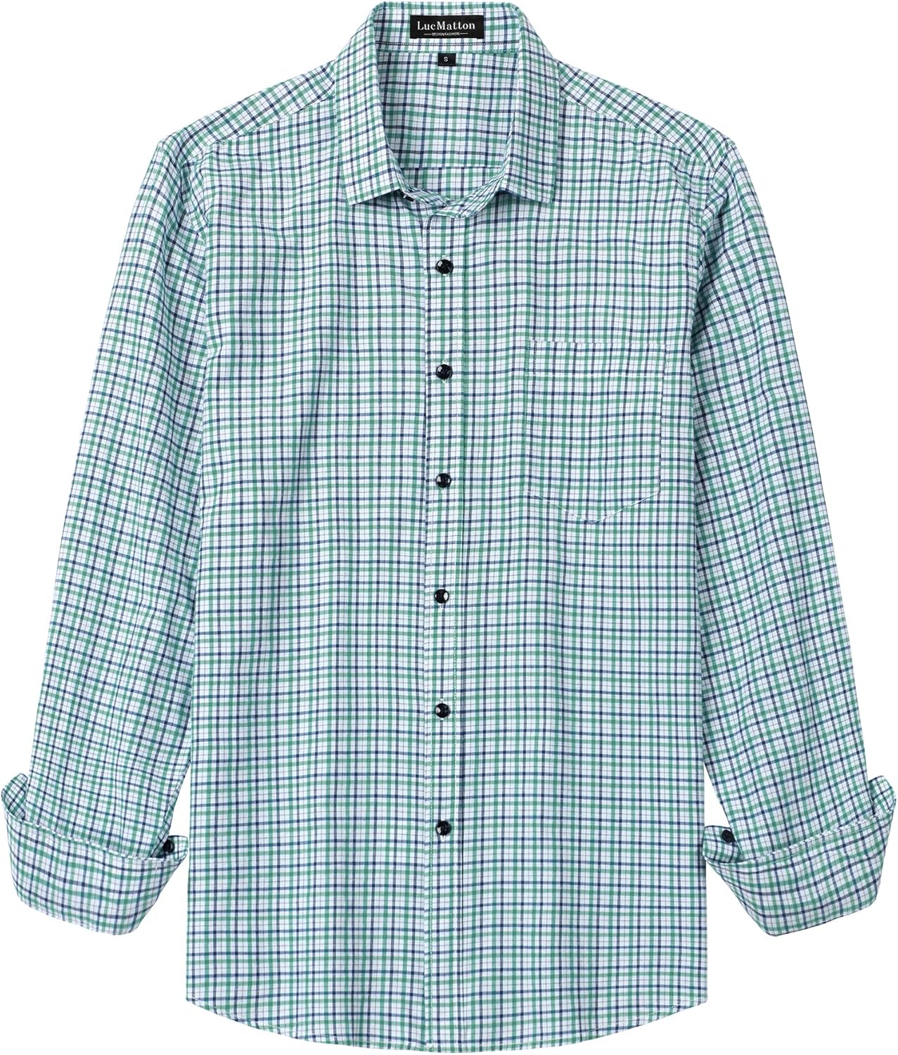 LucMatton Men's Gingham Dress Shirt Casual Business Long Sleeve Button Down Shirts with Pocket
