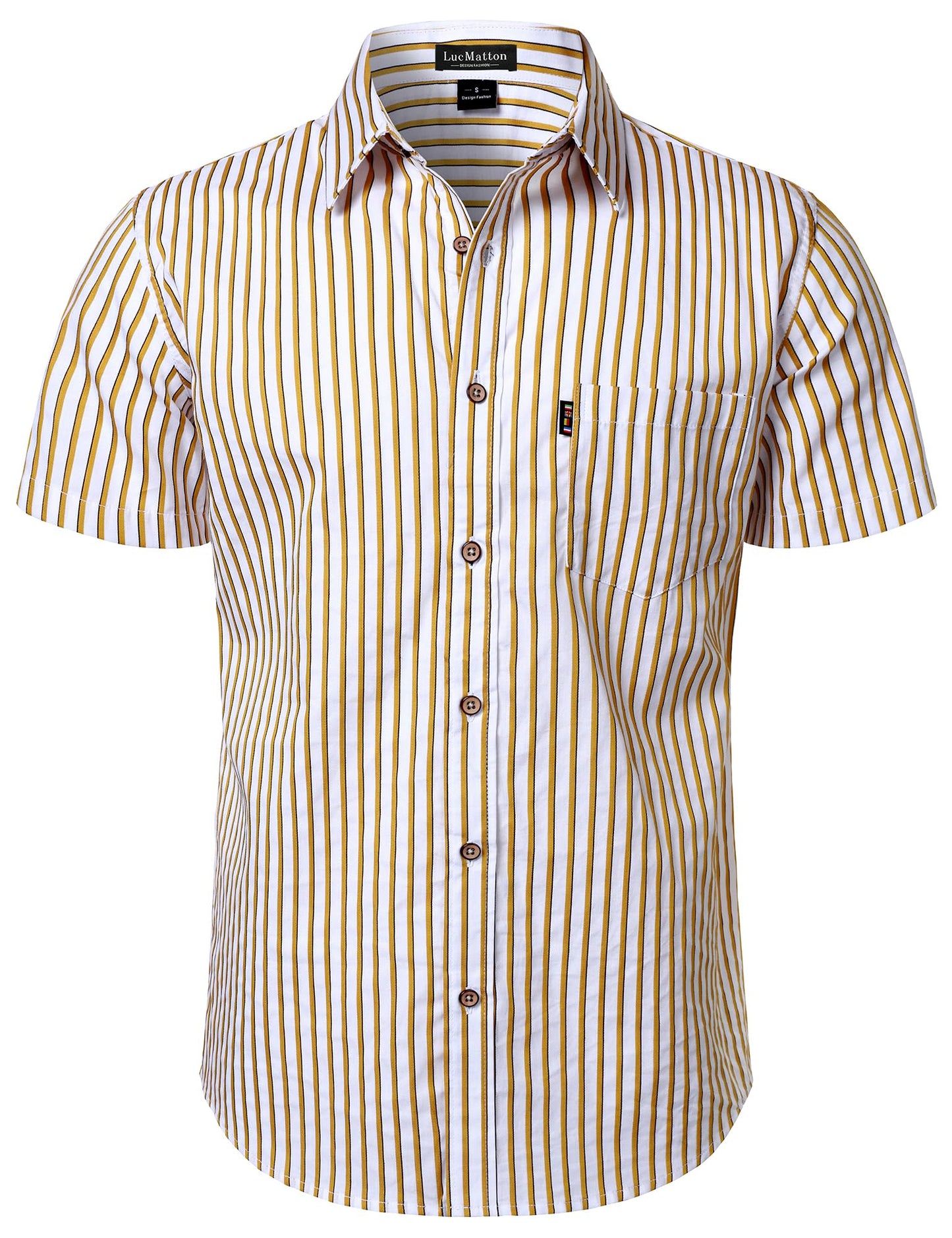 LucMatton Men's Casual Retro Striped Short Sleeve Button Down Shirts Cotton Summer Regular Fit with Pocket