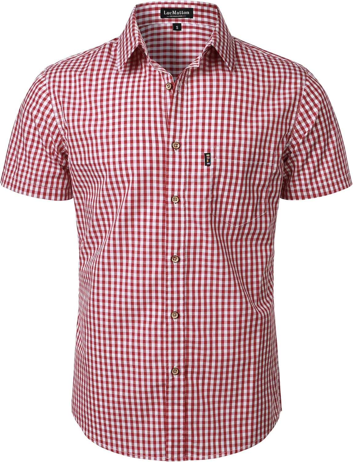 LucMatton Men's Gingham Short Sleeve Button Down Shirt Cotton Regular Fit Plaid Dress Shirts with Pocket