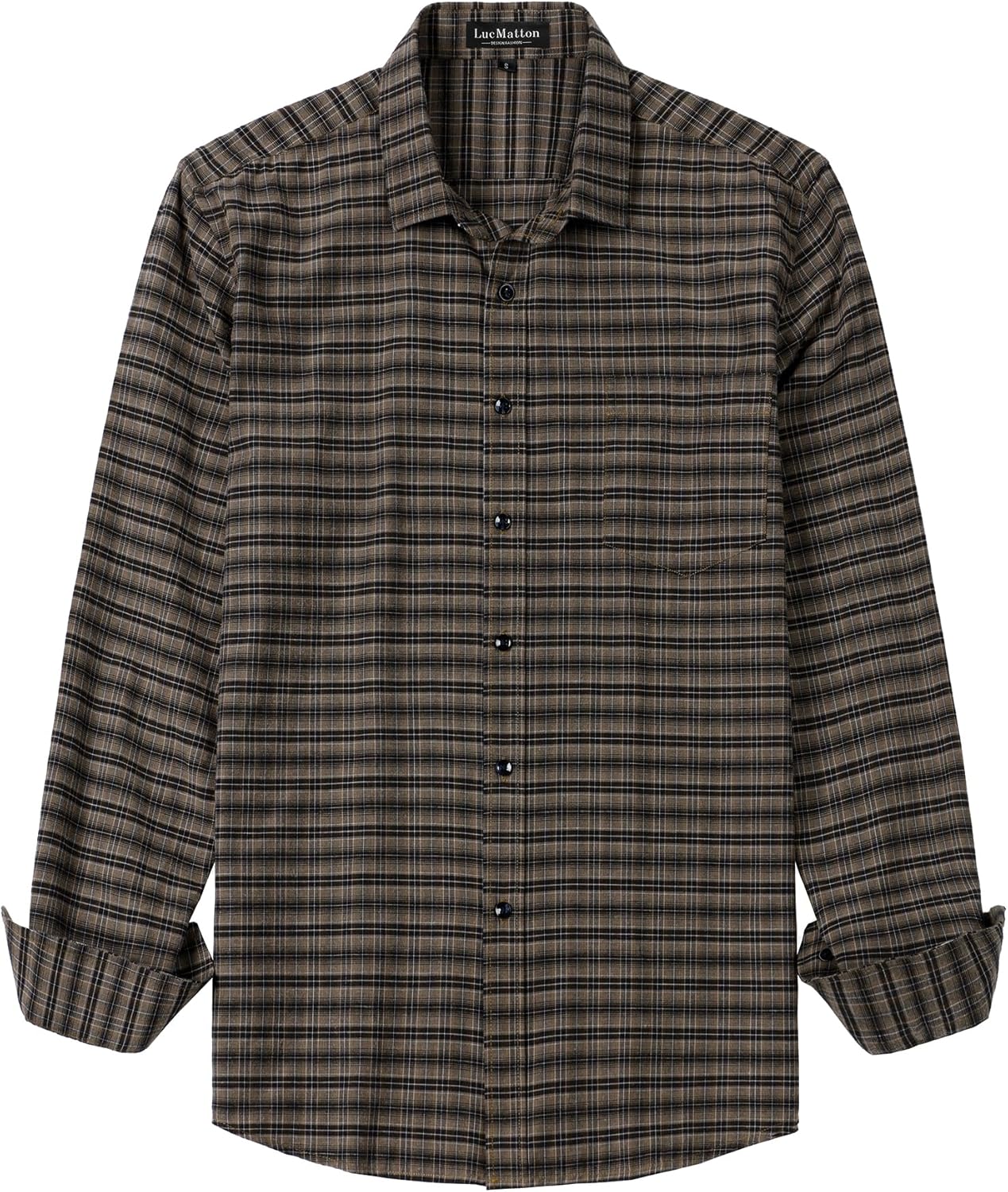 LucMatton Men's Gingham Dress Shirt Casual Business Long Sleeve Button Down Shirts with Pocket