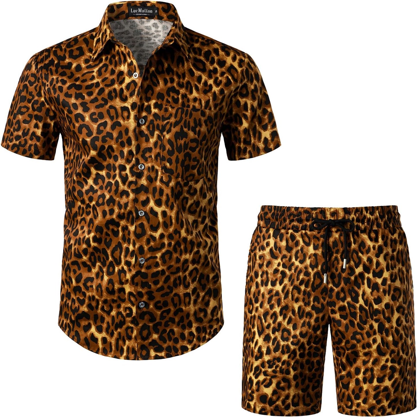 LucMatton Men's 2 Piece Floral Outfits Hipster Short Sleeve Button Down Shirt and Shorts Set Black Rose