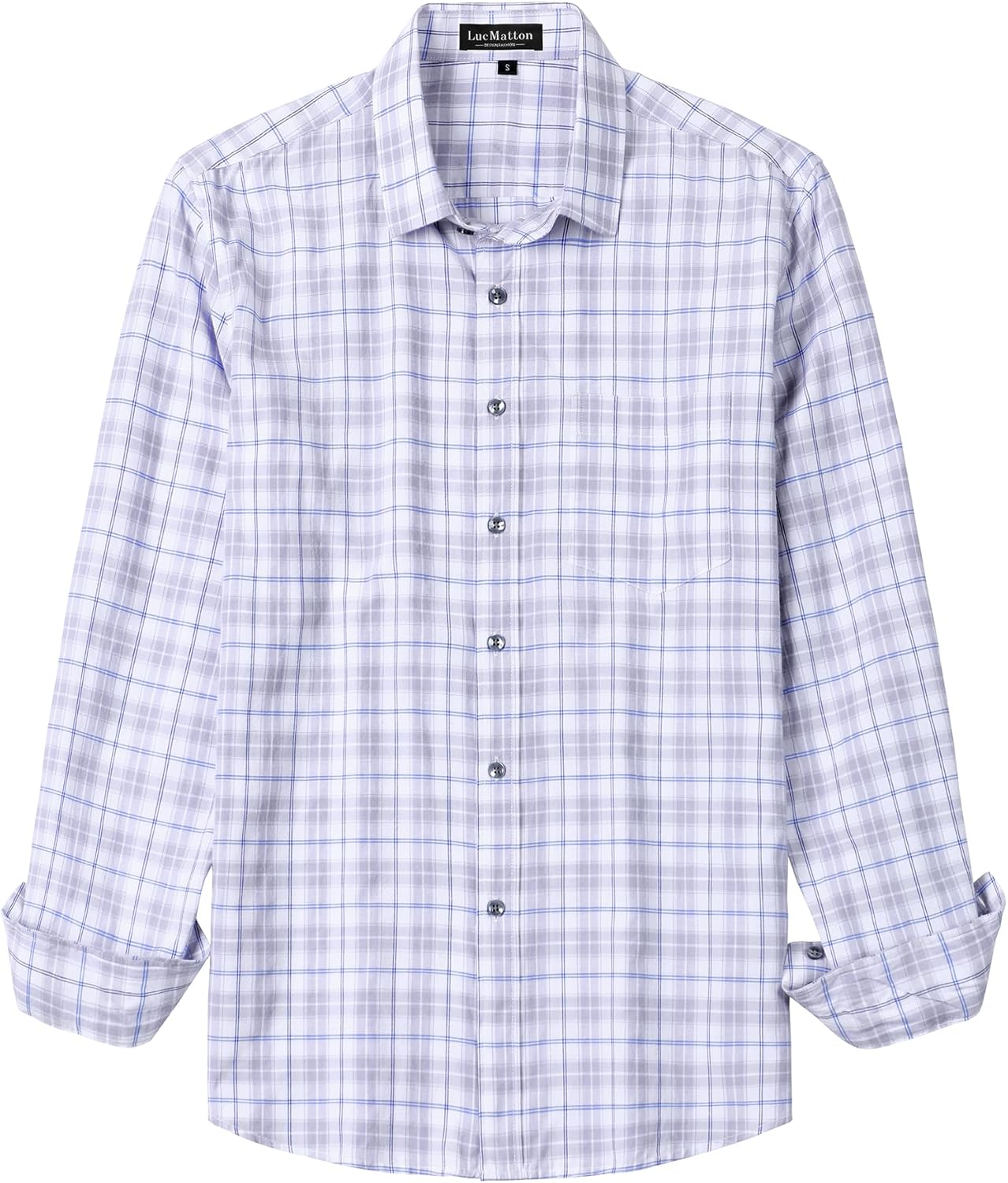 LucMatton Men's Gingham Dress Shirt Casual Business Long Sleeve Button Down Shirts with Pocket