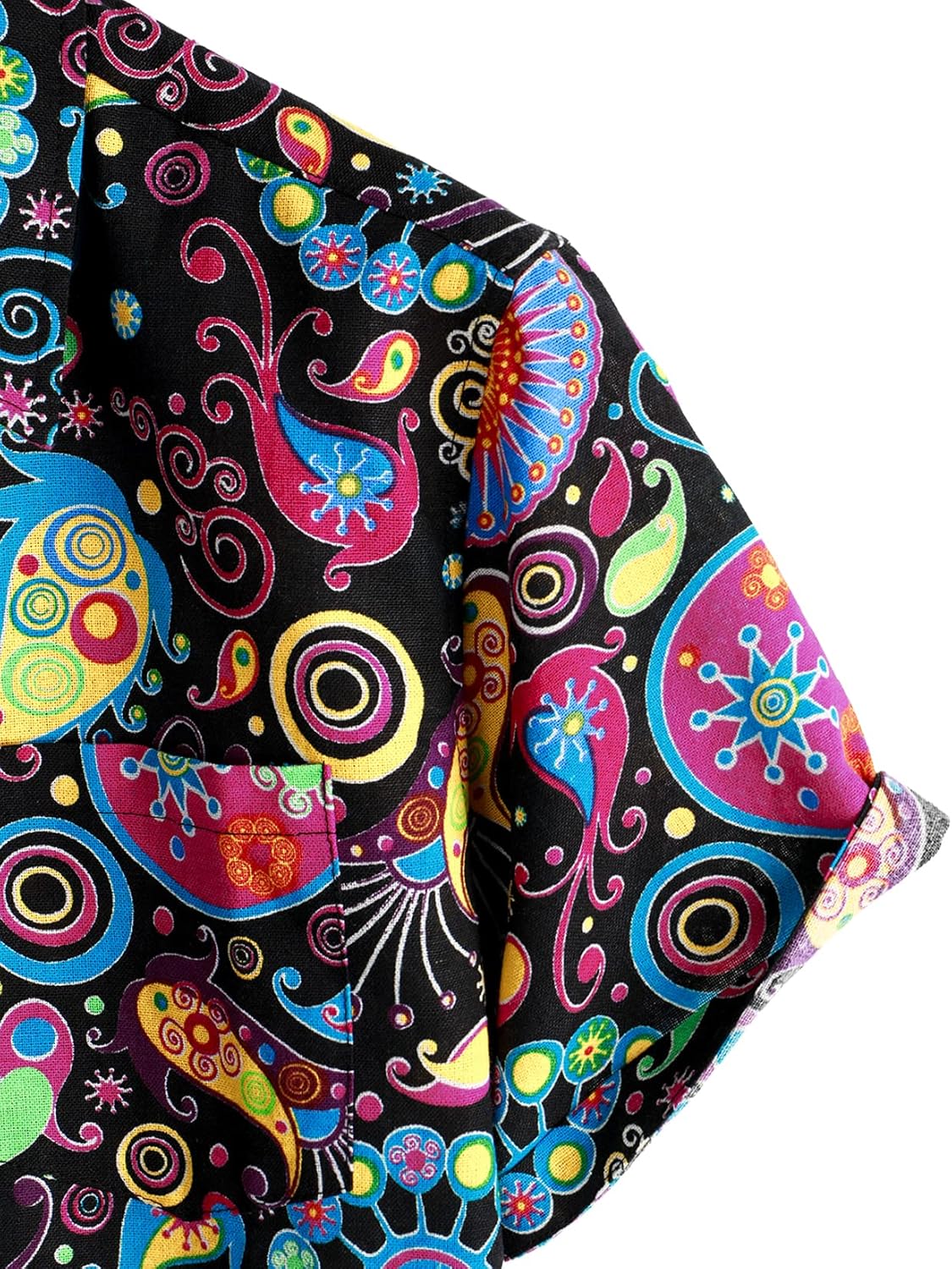 LucMatton Men's Cotton Linen Traditional Pattern Print Short Sleeve Button Down Hawaiian Shirts Multicolor Stripe Black Yellow
