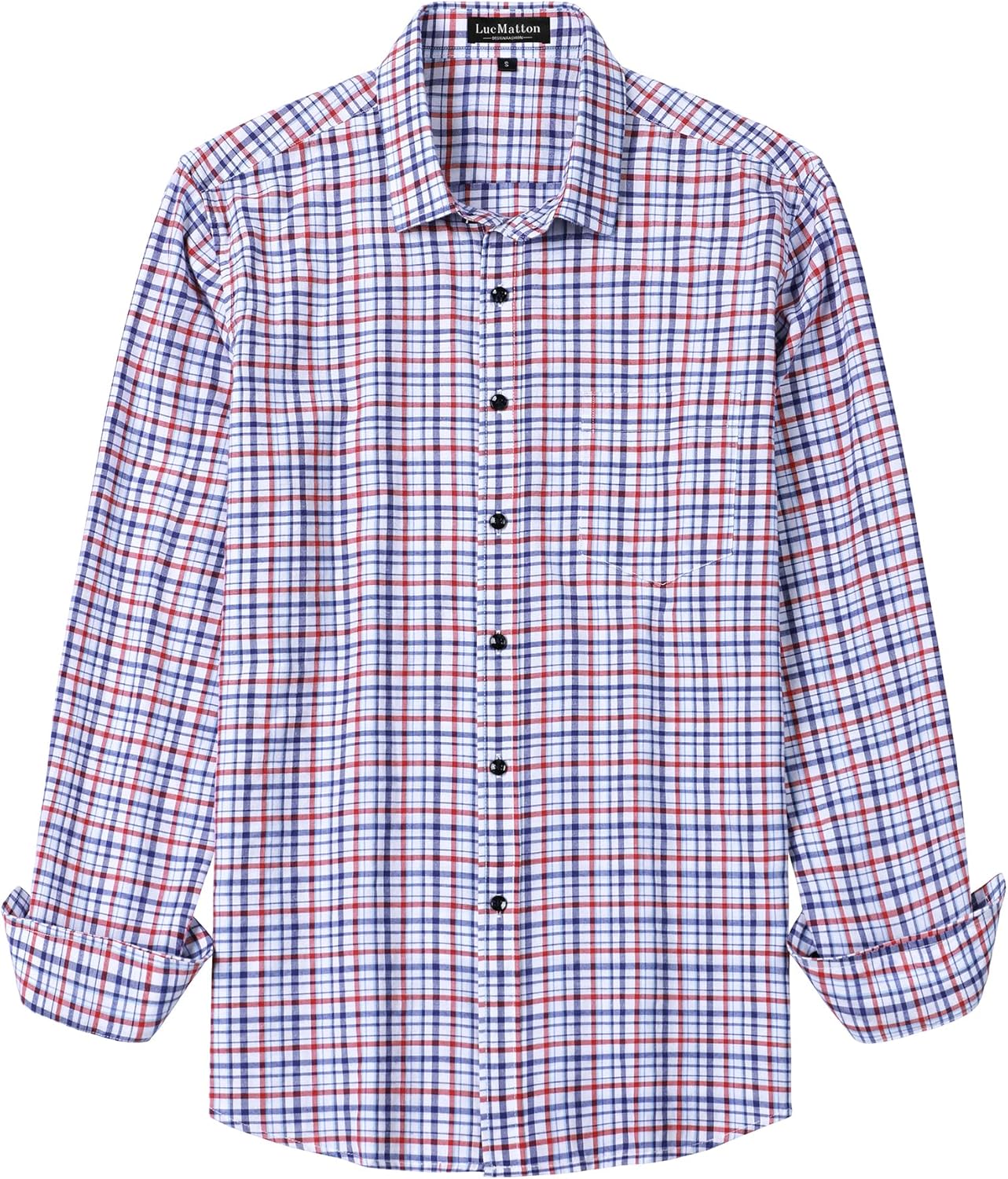 LucMatton Men's Gingham Dress Shirt Casual Business Long Sleeve Button Down Shirts with Pocket