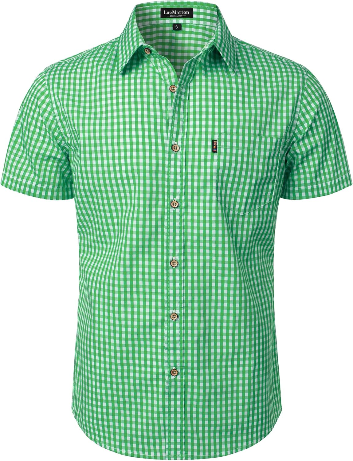 LucMatton Men's Gingham Short Sleeve Button Down Shirt Cotton Regular Fit Plaid Dress Shirts with Pocket