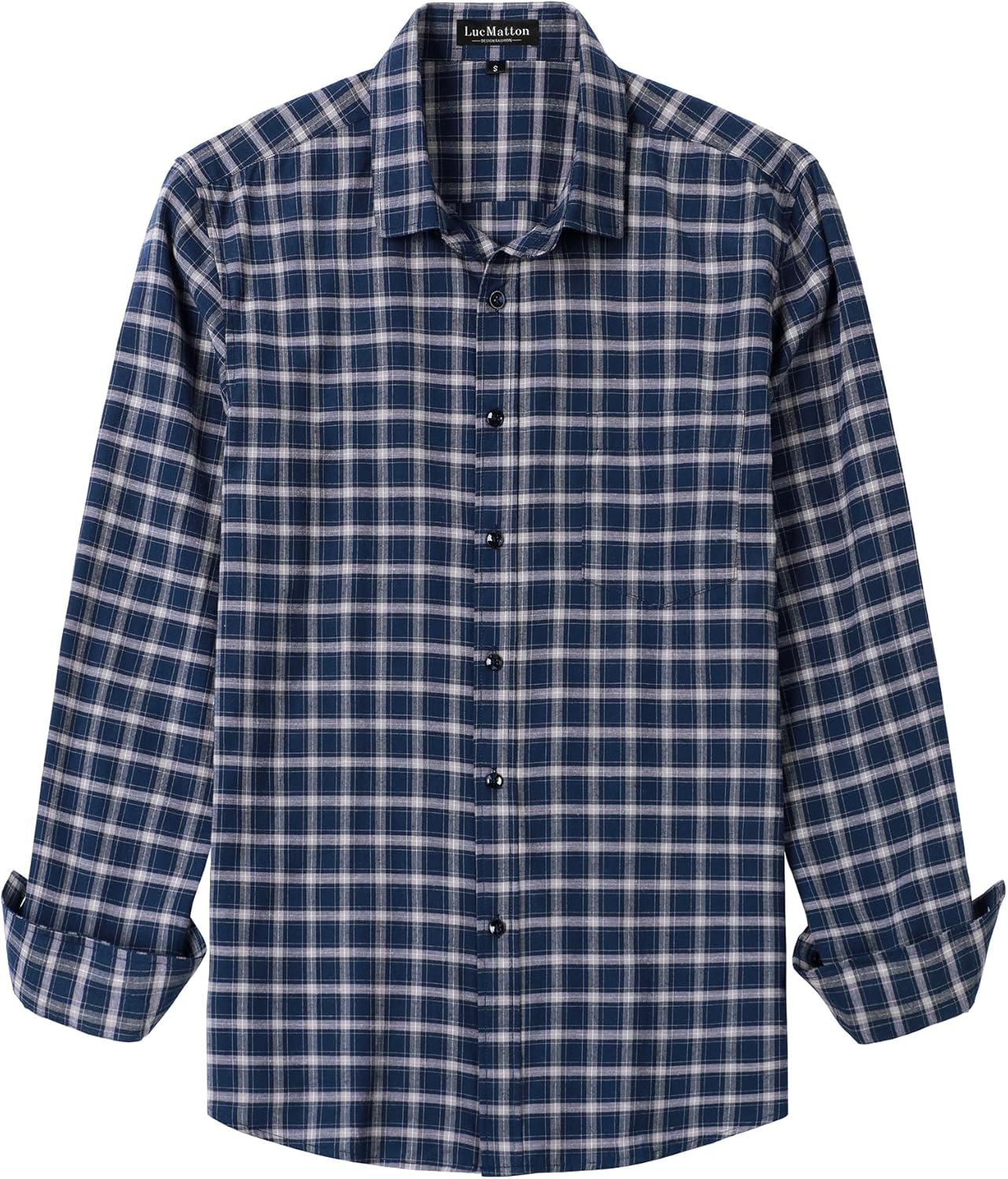 LucMatton Men's Gingham Dress Shirt Casual Business Long Sleeve Button Down Shirts with Pocket
