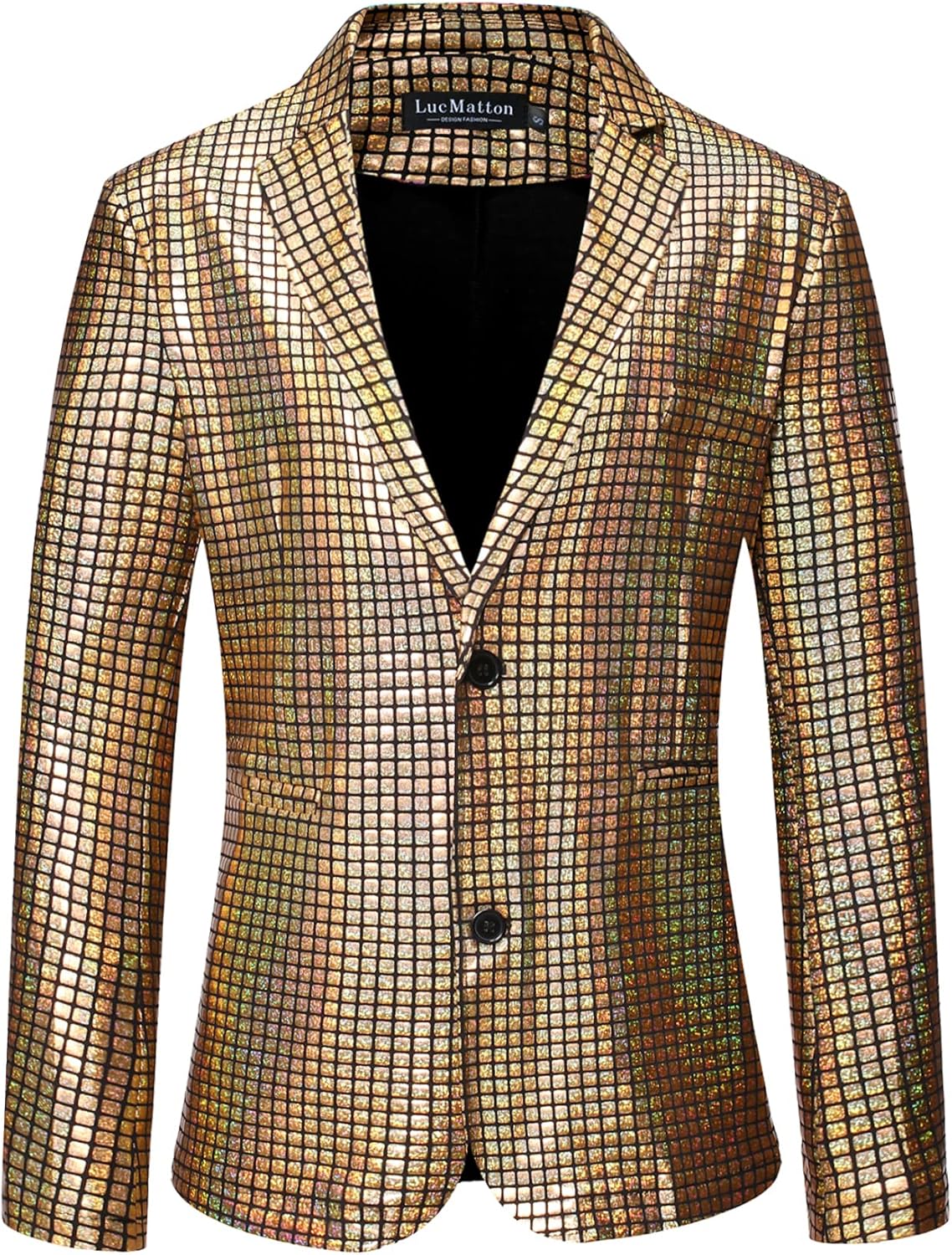 LucMatton Men's Metallic Sequin Suits 2 Piece Disco Sets, Shiny Jacket and Pants for Formal Events, Regular Fit, Long Sleeve, Dry Clean Only