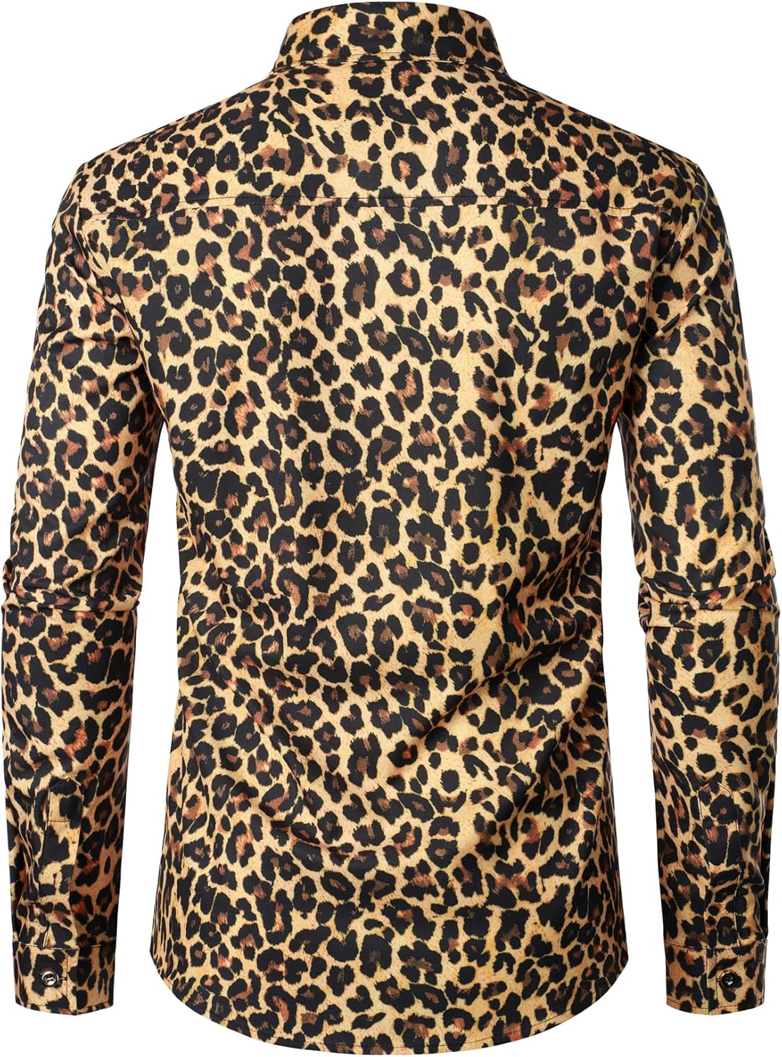 LucMatton Men's Hipster Long Sleeve Button Down Leopard Print Shirts for Club Rock Party Gold Leopard