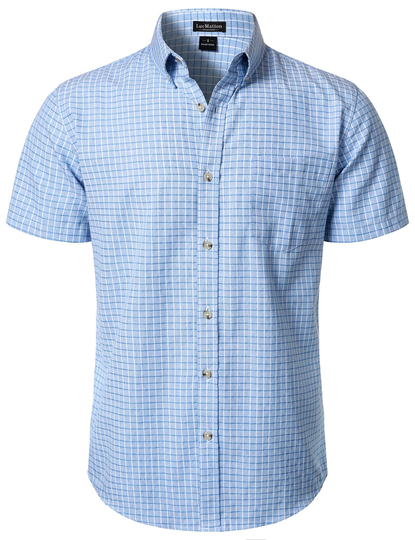 LucMatton Men's Plaid Short Sleeve Button Down Shirt Smart Casual Linen-Like Regular Fit Summer Tops