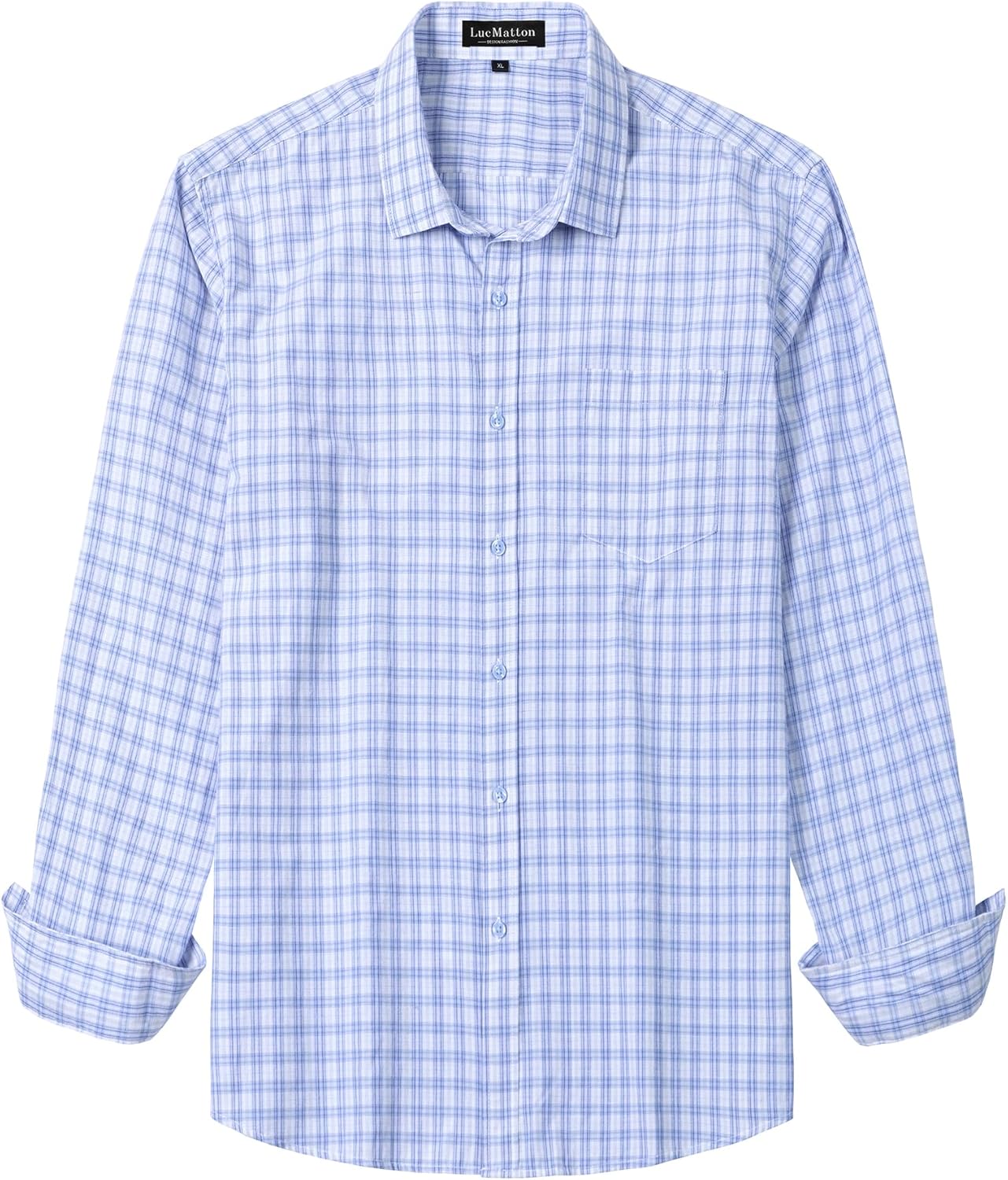LucMatton Men's Gingham Dress Shirt Casual Business Long Sleeve Button Down Shirts with Pocket