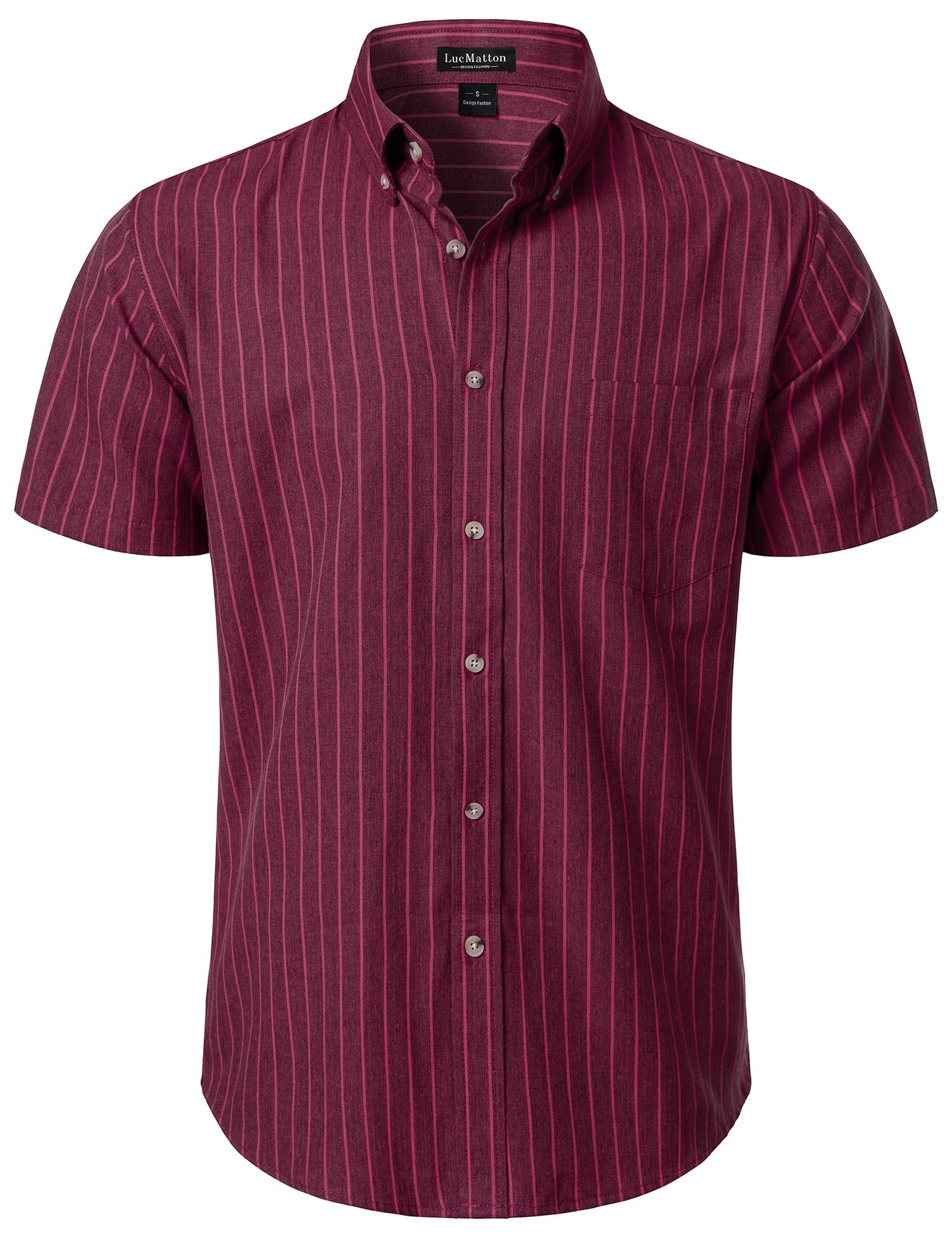 LucMatton Men's Classic Striped Short Sleeve Button Down Shirt Linen-Like Regular Fit Business Shirt for Summer
