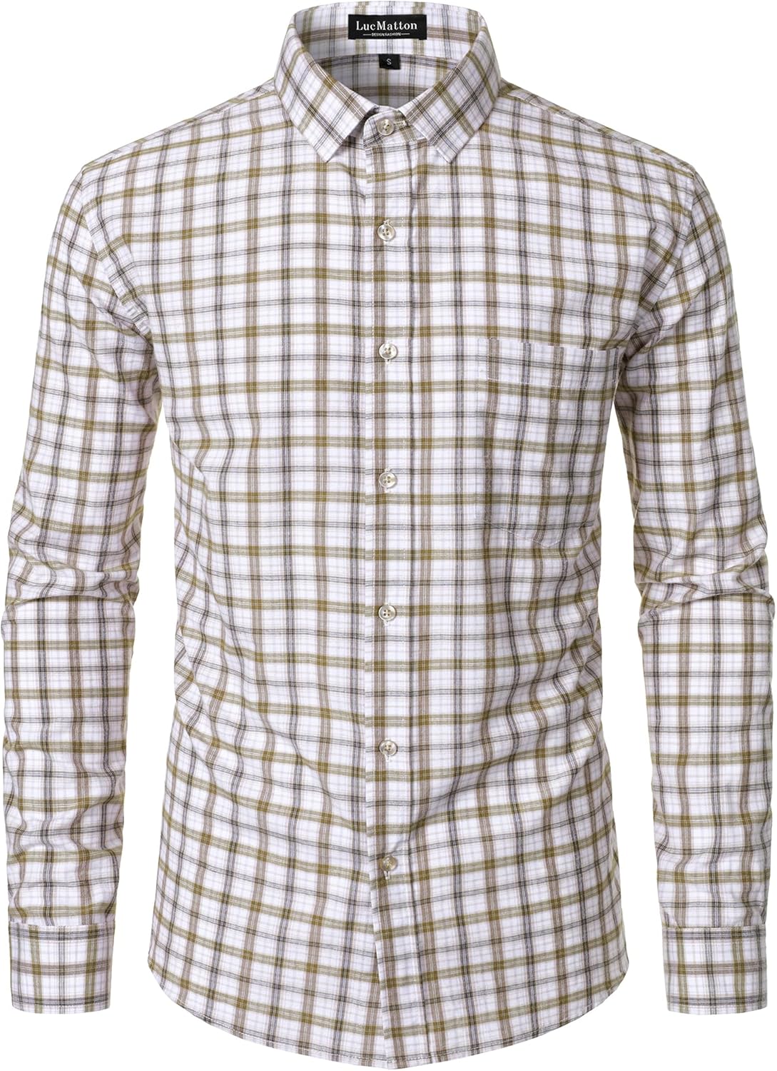 LucMatton Men's Gingham Dress Shirt Casual Business Long Sleeve Button Down Shirts with Pocket
