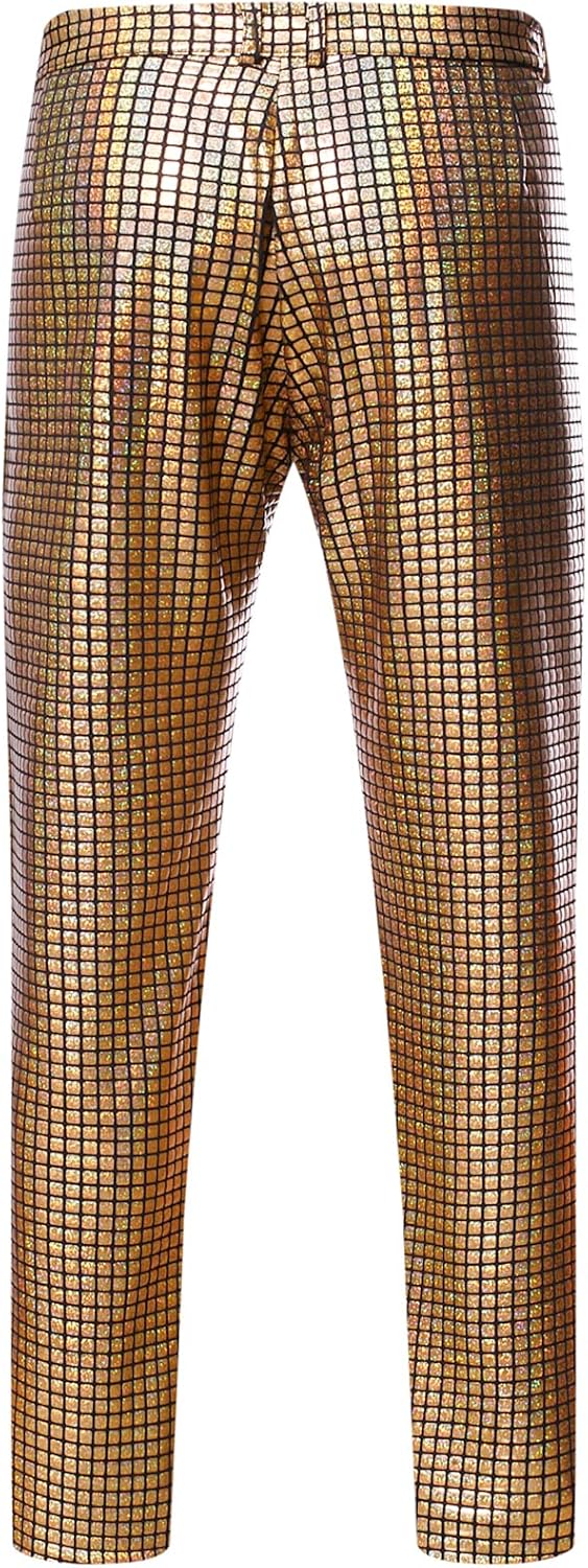 LucMatton Men's Metallic Sequin Suits 2 Piece Disco Sets, Shiny Jacket and Pants for Formal Events, Regular Fit, Long Sleeve, Dry Clean Only