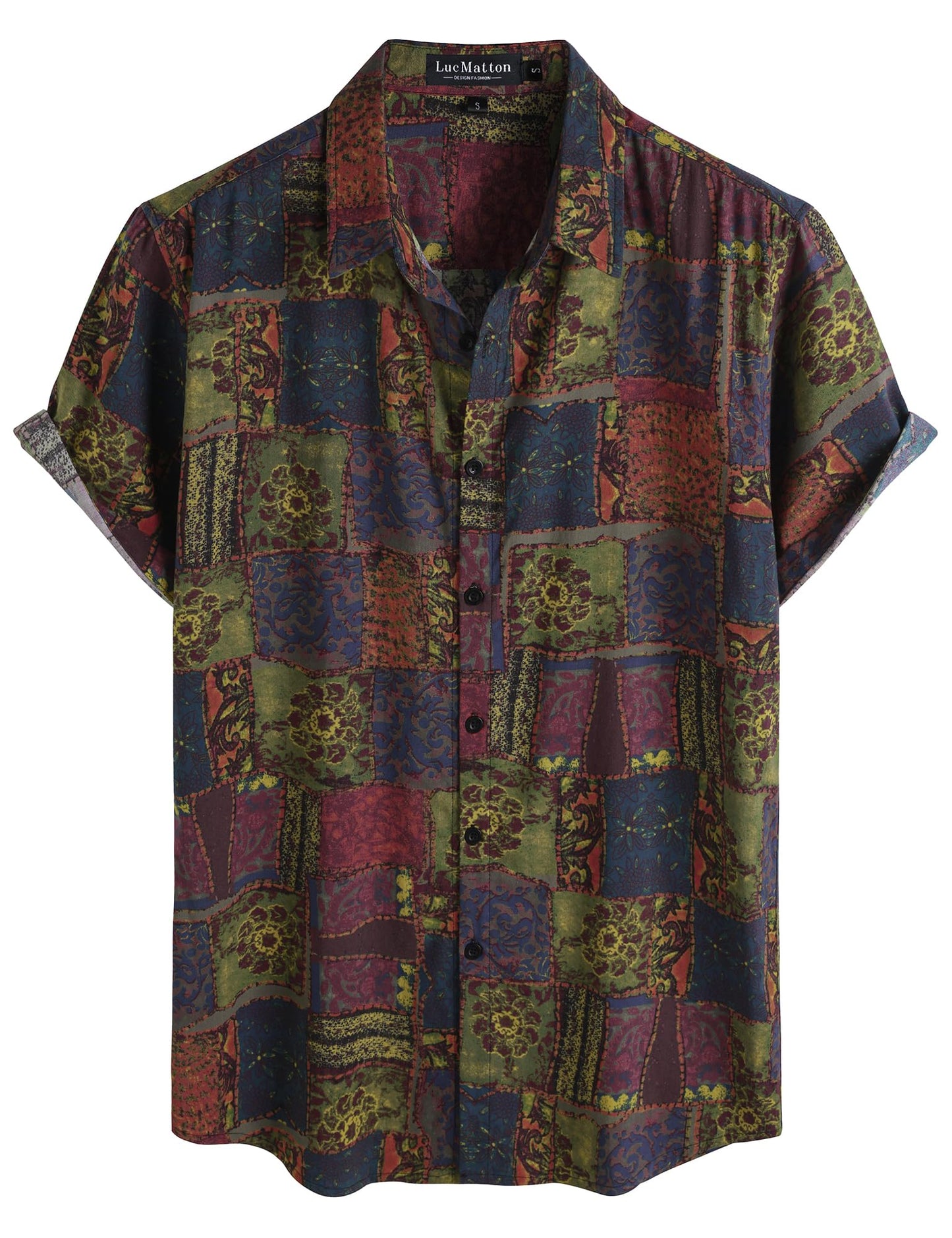 LucMatton Men's 70s Hawaiian Shirt Vintage Print Short Sleeve Button Down Shirts for Summer Vacation & Beach