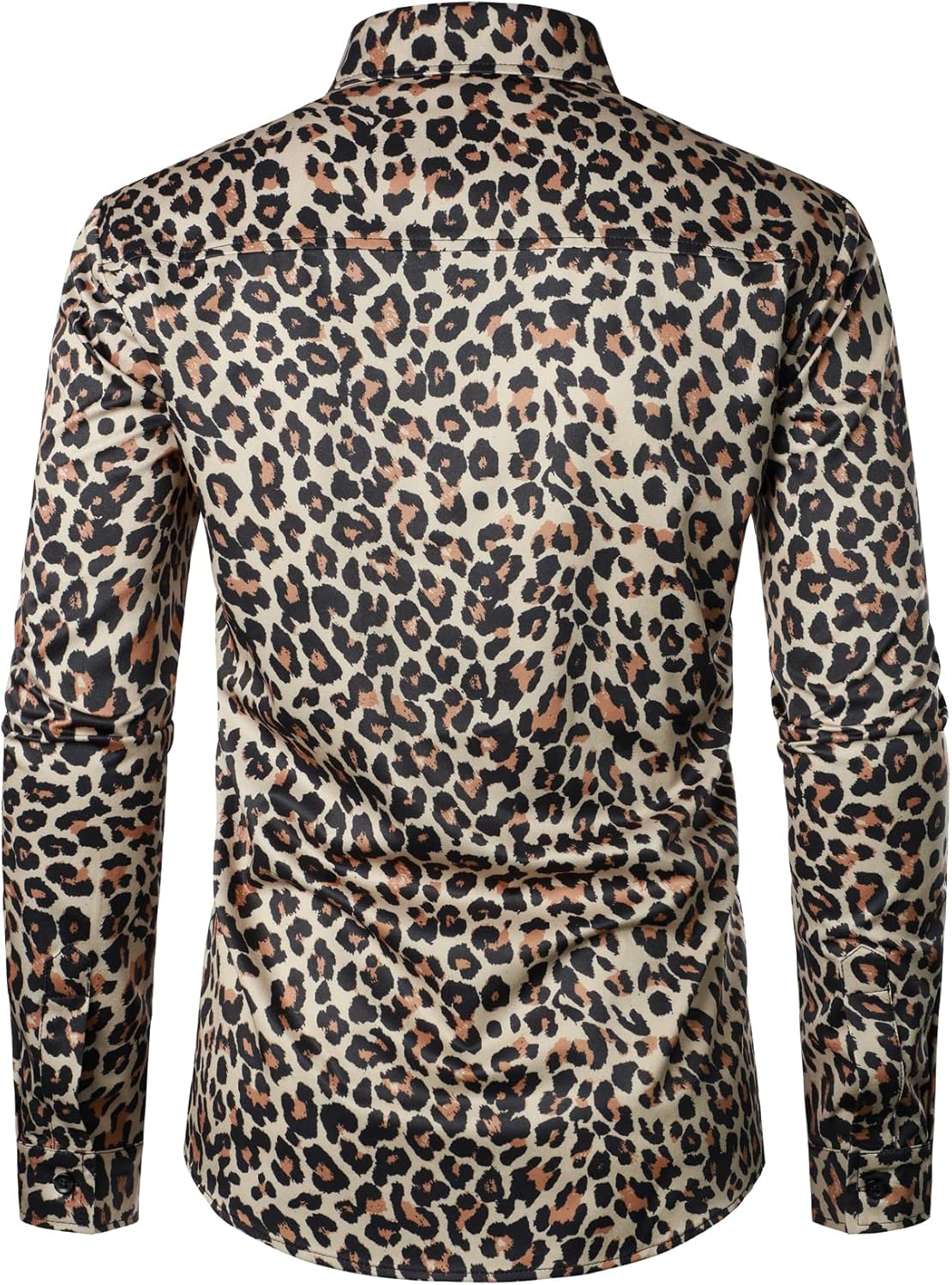LucMatton Men's Hipster Long Sleeve Button Down Leopard Print Shirts for Club Rock Party Khaki Leopard