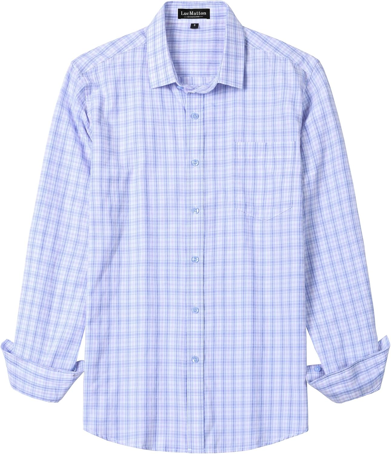 LucMatton Men's Gingham Dress Shirt Casual Business Long Sleeve Button Down Shirts with Pocket