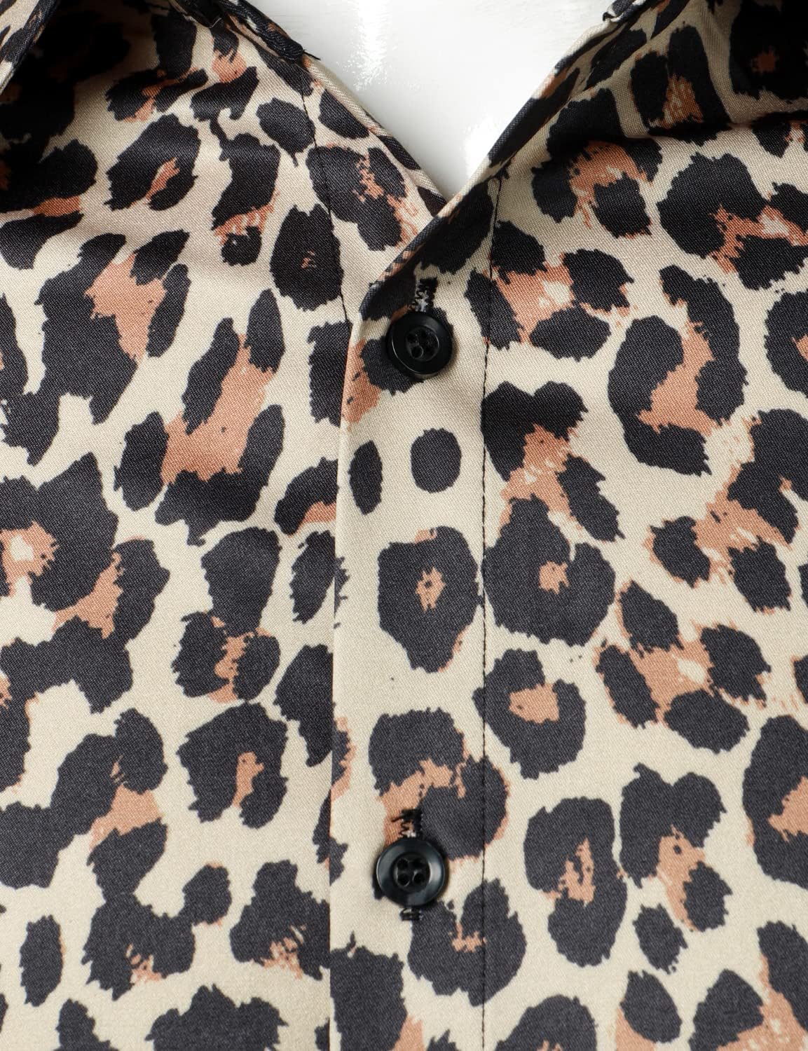 LucMatton Men's Hipster Long Sleeve Button Down Leopard Print Shirts for Club Rock Party Khaki Leopard