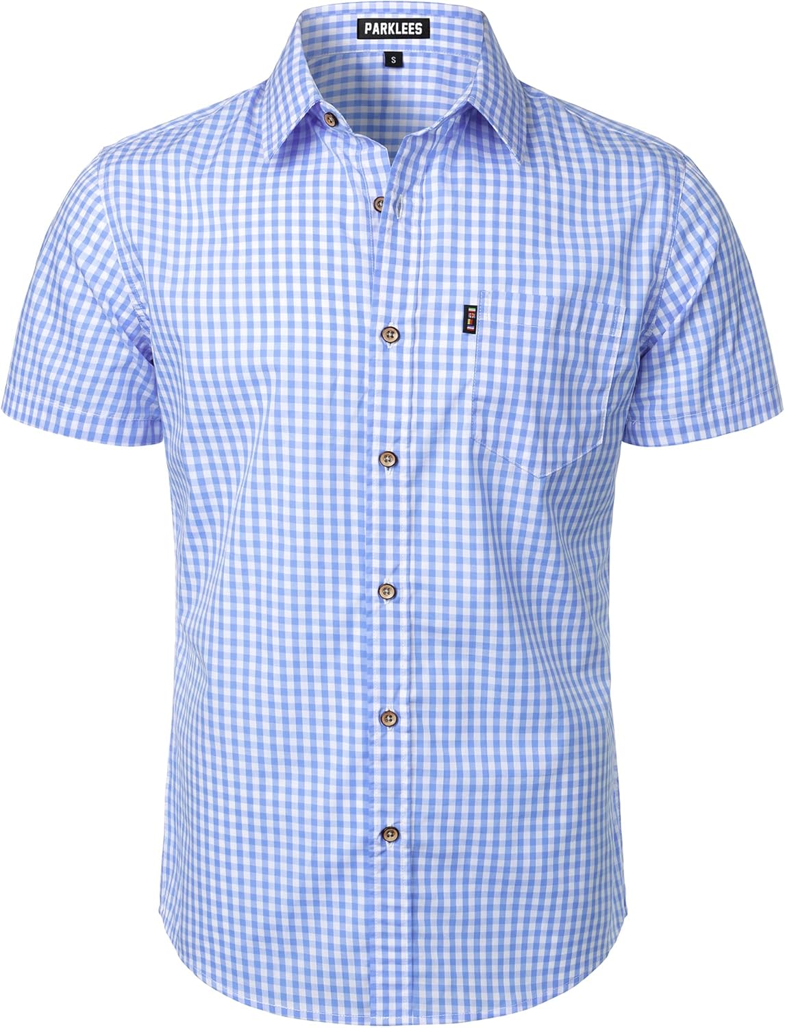 LucMatton Men's Gingham Short Sleeve Button Down Shirt Cotton Regular Fit Plaid Dress Shirts with Pocket