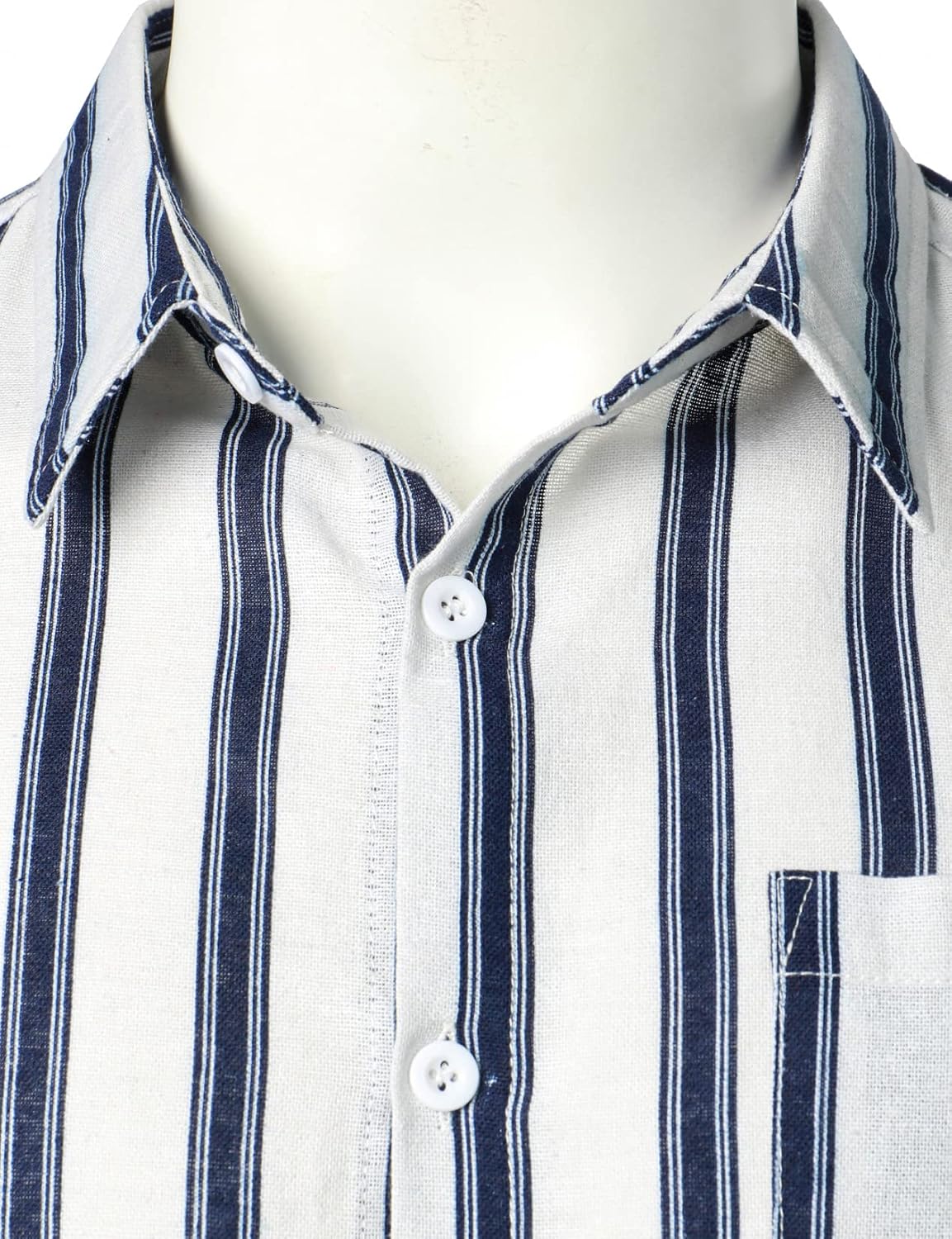 LucMatton Men's Cotton Linen Traditional Pattern Print Short Sleeve Button Down Hawaiian Shirts White