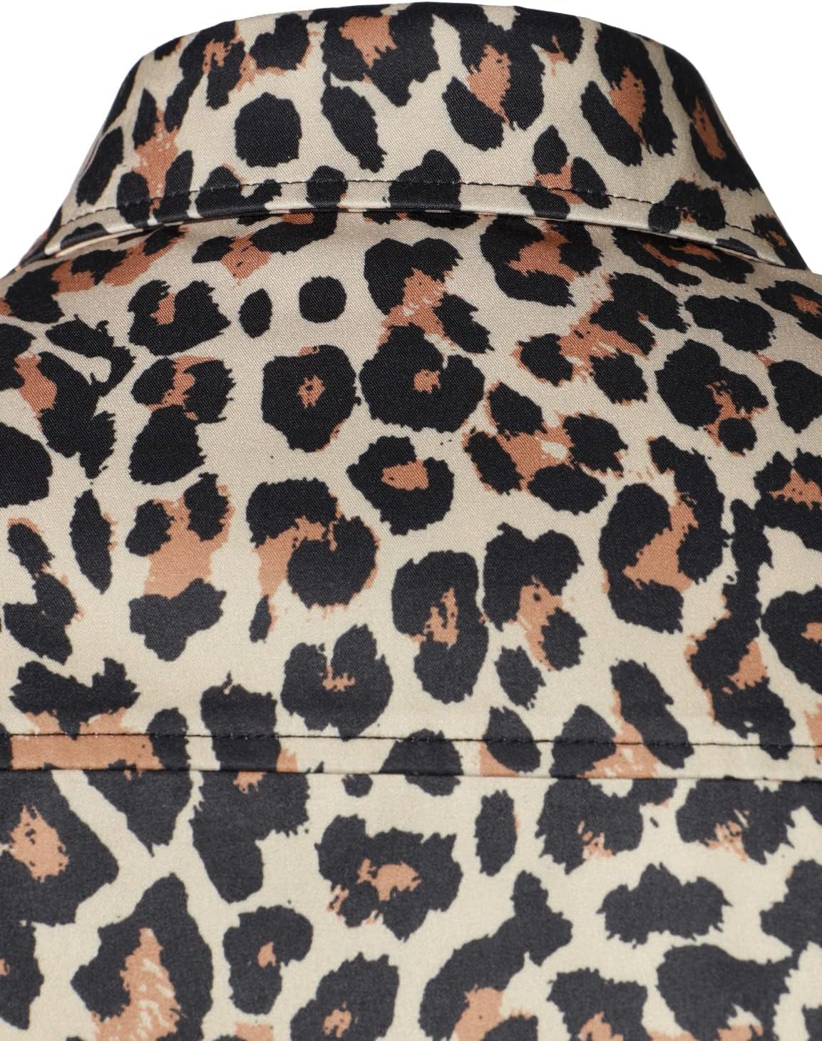 LucMatton Men's Hipster Long Sleeve Button Down Leopard Print Shirts for Club Rock Party Khaki Leopard