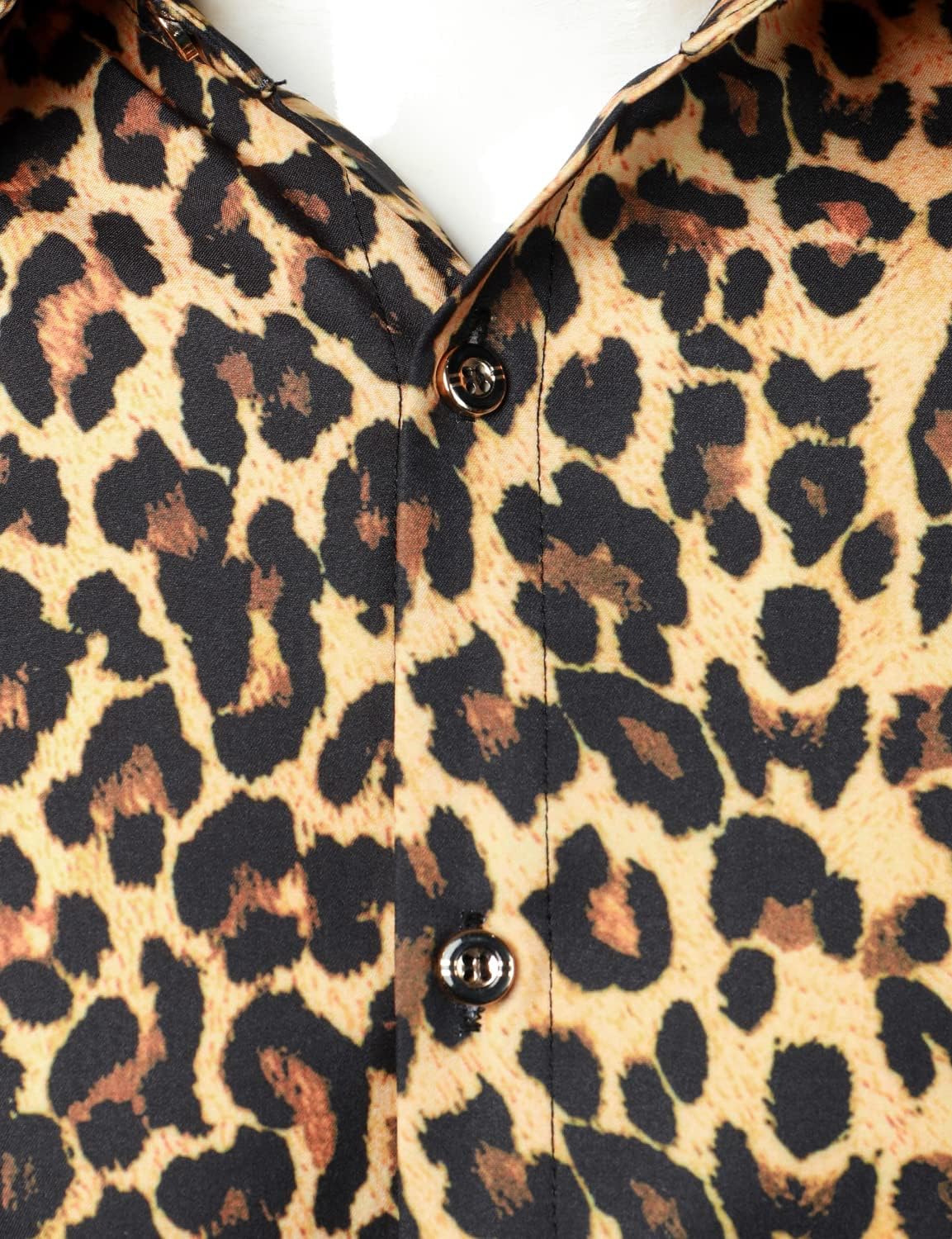 LucMatton Men's Hipster Long Sleeve Button Down Leopard Print Shirts for Club Rock Party Gold Leopard