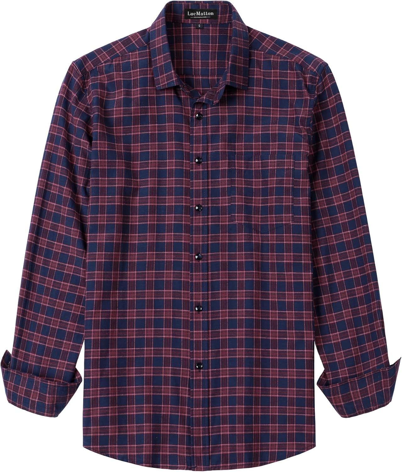 LucMatton Men's Gingham Dress Shirt Casual Business Long Sleeve Button Down Shirts with Pocket