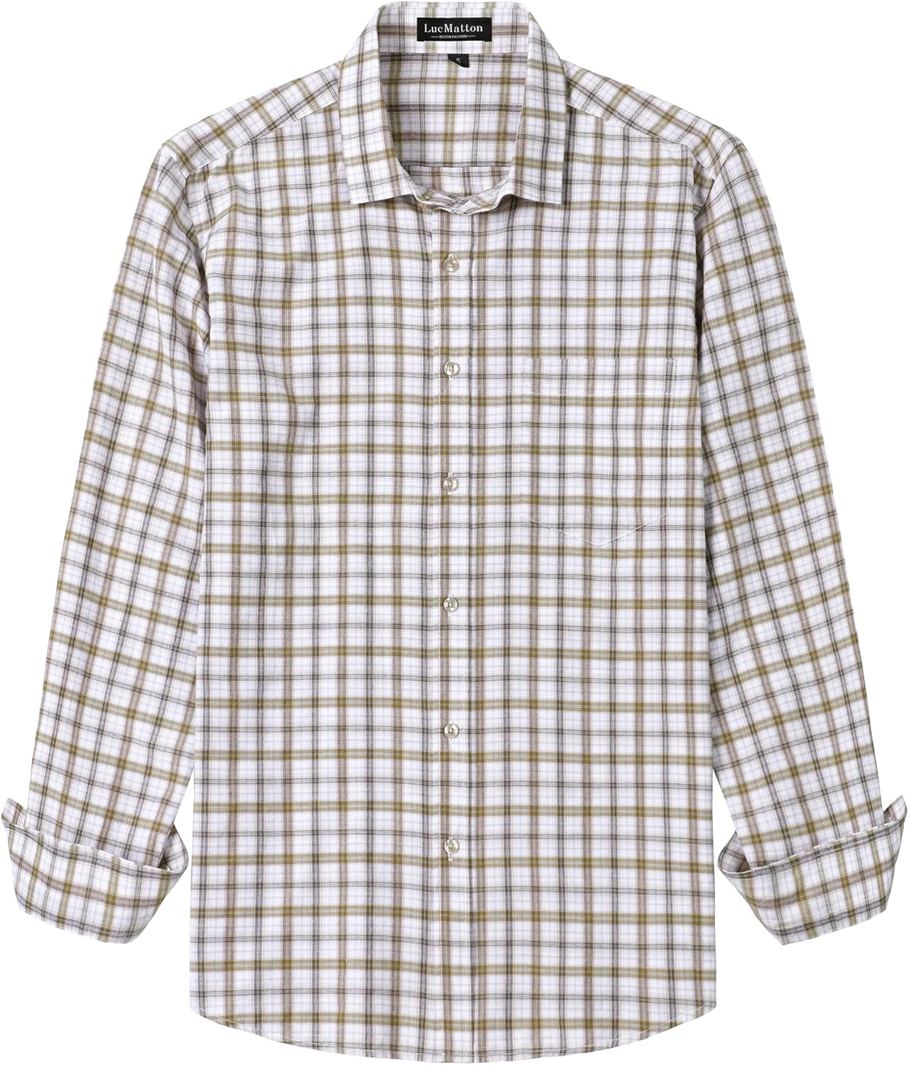 LucMatton Men's Gingham Dress Shirt Casual Business Long Sleeve Button Down Shirts with Pocket