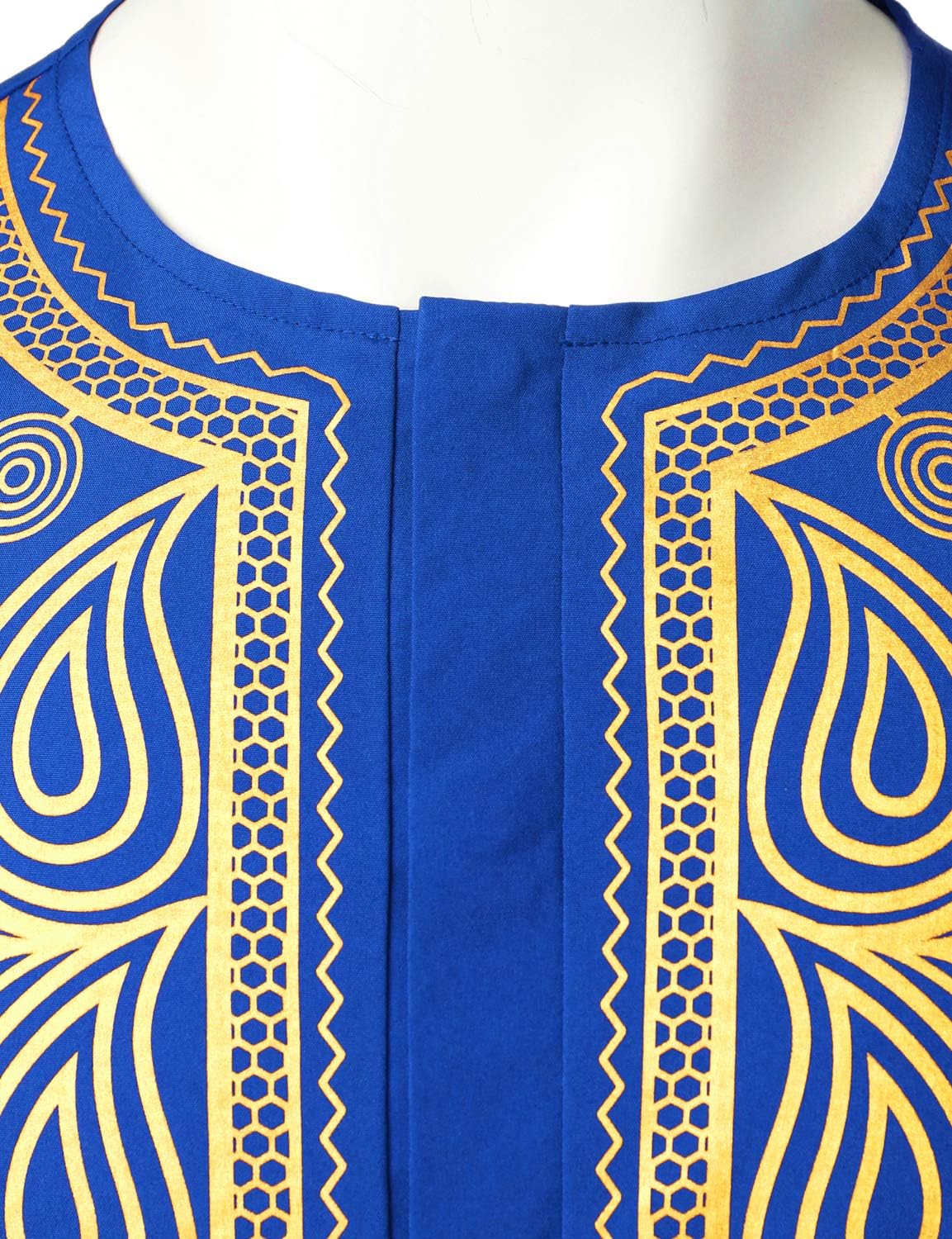 LucMatton Men's African Traditional Printed Dashiki Luxury Hidden Button Short Sleeve Shirt
