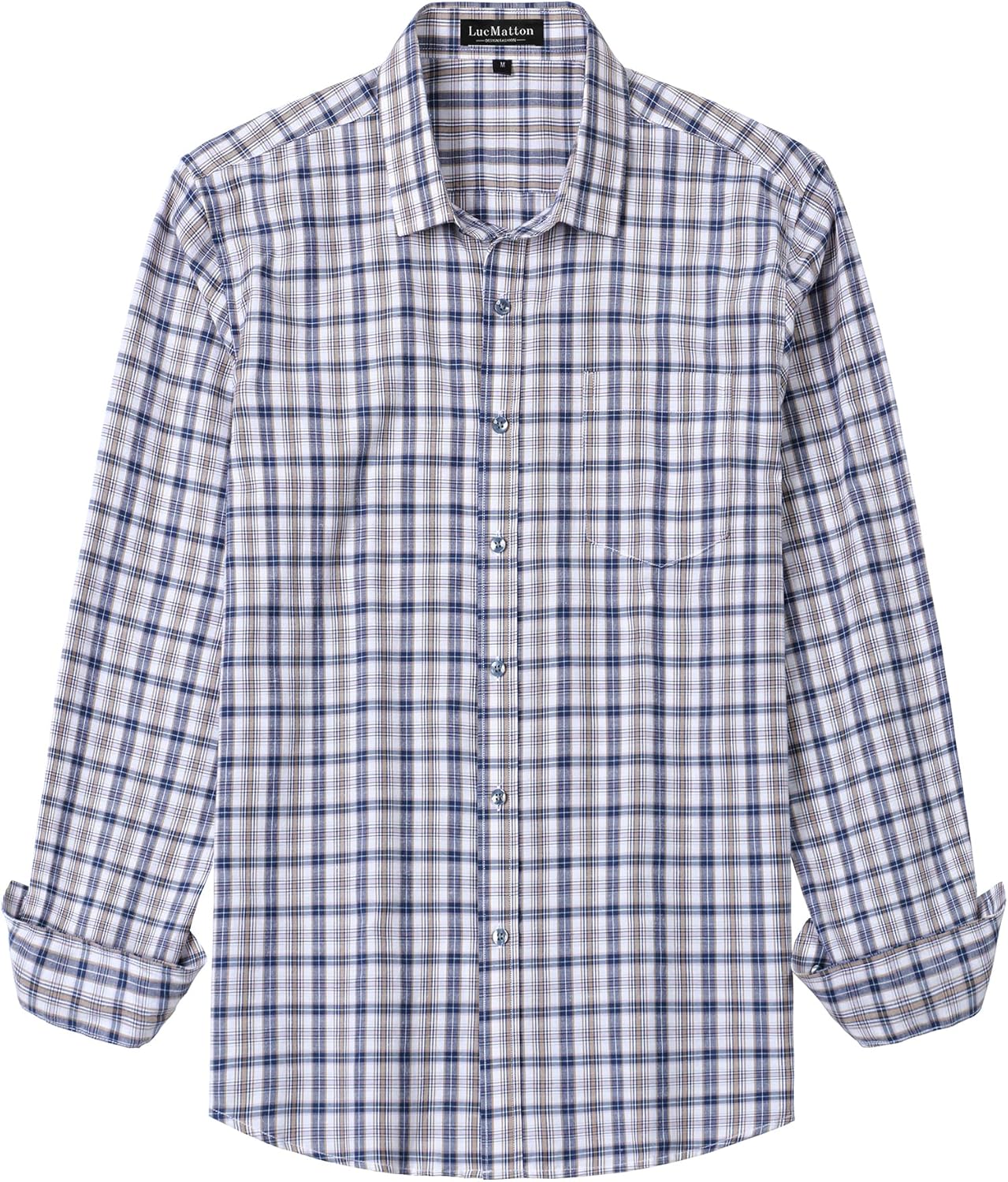 LucMatton Men's Gingham Dress Shirt Casual Business Long Sleeve Button Down Shirts with Pocket