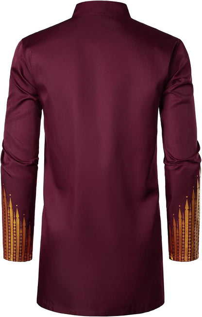 LucMatton Men's 2 Piece Outfit Long Sleeve Button up Shirt and Pants Traditional Ethnic Suit