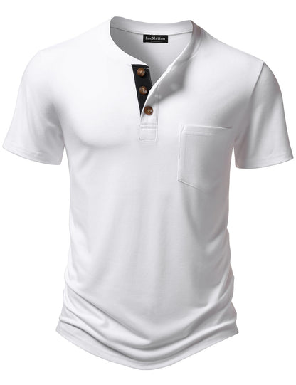 LucMatton Men's Lightweight Henley Shirt Casual Stretch Slim Fit Short Sleeve T-Shirt with Pocket