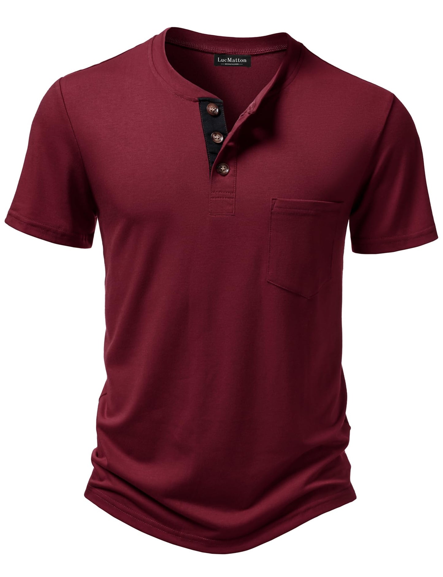 LucMatton Men's Lightweight Henley Shirt Casual Stretch Slim Fit Short Sleeve T-Shirt with Pocket