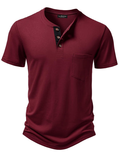 LucMatton Men's Lightweight Henley Shirt Casual Stretch Slim Fit Short Sleeve T-Shirt with Pocket
