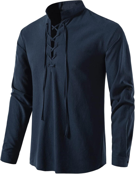 LucMatton Men Classic Lace Up Cotton Shirt Medieval Vintage Costume …