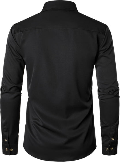 LucMatton Men's Hipster Long Sleeve Button Down Leopard Print Shirts for Club Rock Party