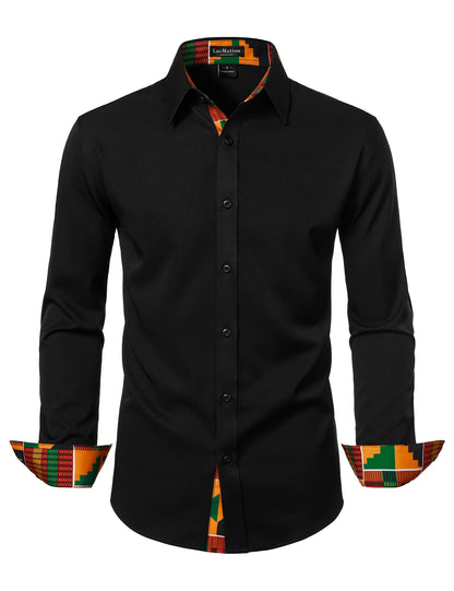 LucMatton Men's African Long Sleeve Button Down Dress Shirt