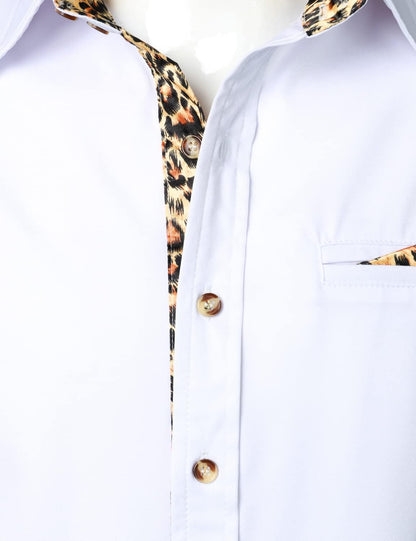 LucMatton Men's Hipster Long Sleeve Button Down Leopard Print Shirts for Club Rock Party