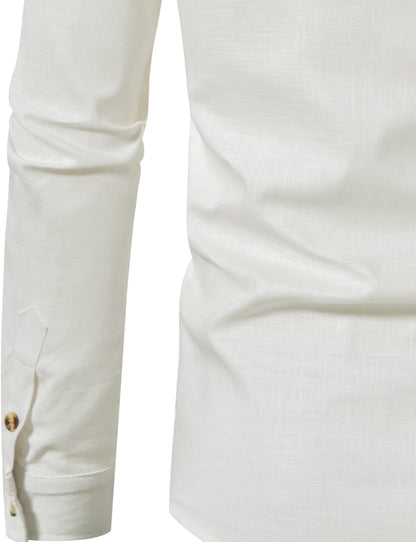 LucMatton Men's Cotton Retro Style Roll-up Long Sleeve Shirt, Slim Fit, Henley Tops, Solid, S,M,L,XL