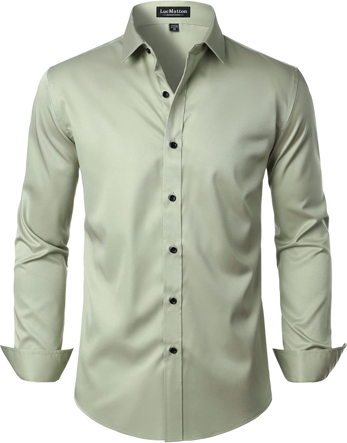 LucMatton Men's Dress Shirt Formal Stretch Wrinkle-Free Long Sleeve Slim Fit Button Down Shirts for Wedding Party