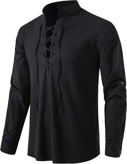 LucMatton Men Classic Lace Up Cotton Shirt Medieval Vintage Costume …
