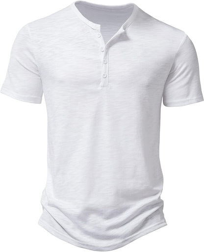 LucMatton Men's Casual Short Sleeve Slim Fit Henley Shirt Stylish 4 Buttons Muscle T-Shirts