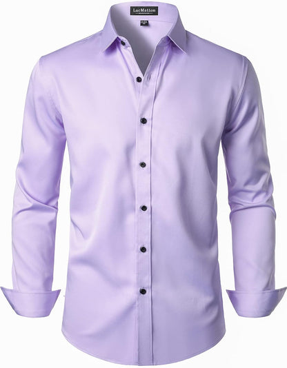 LucMatton Men's Dress Shirt Formal Stretch Wrinkle-Free Long Sleeve Slim Fit Button Down Shirts for Wedding Party