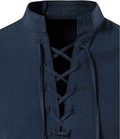 LucMatton Men Classic Lace Up Cotton Shirt Medieval Vintage Costume …