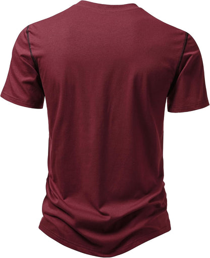 LucMatton Men's Sporty Casual Henley Shirt Short Sleeve Slim Fit Contrast Stitching T-Shirt with Pocket
