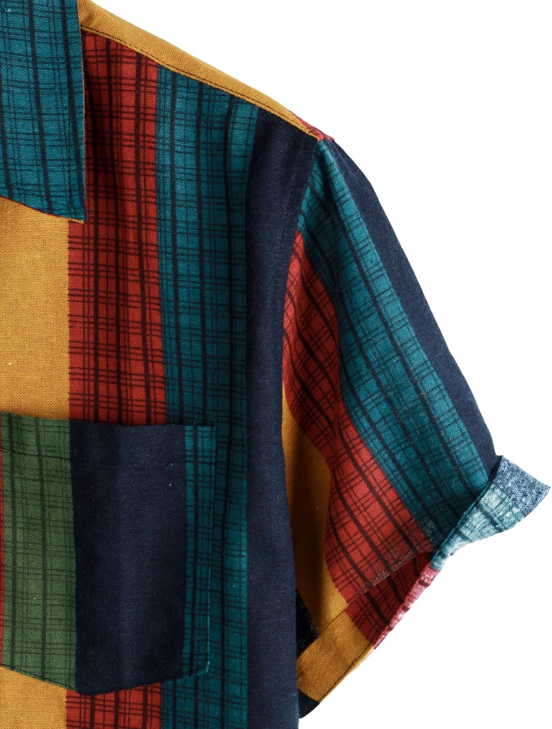 LucMatton Men's Cotton Linen Traditional Pattern Print Short Sleeve Button Down Hawaiian Shirts Multicolor Stripe