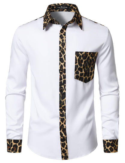 LucMatton Men's Leopard Print Long Sleeve Button Up Shirt