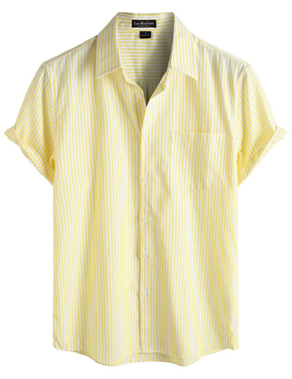 LucMatton Men's Nautical Striped Short Sleeve Button Down Shirts Casual Summer Beach Vacation Regular Fit with Pocket