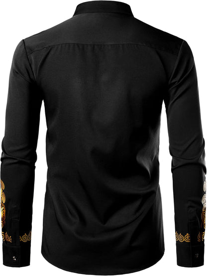 LucMatton Men's African Attire Long Sleeve Button Up Shirt